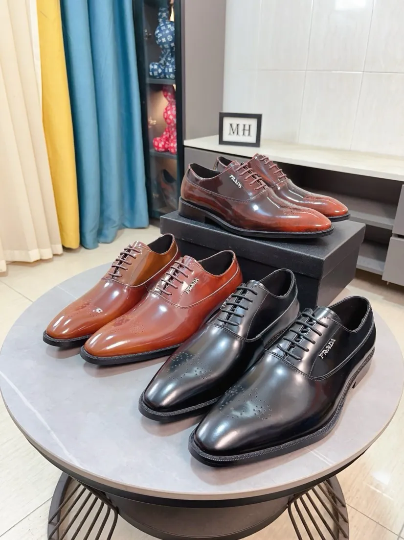 Men's shoes 💰540🌹🌹【PRADA Leather Shoes】Top purchasing agent Original imported Italian custom cowhide leather surface, fully imported water-dyed breathable cowhide lining, original factory special molded sole super comfortable, size: 38-44